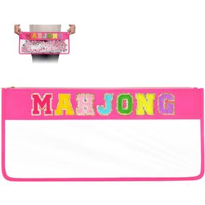 DEVPNR Clear Mahjong Tile Bag with Zipper, Waterproof Empty American Mahjong Storage Bag with Letters, Tile Holder for Game Accessories, Bag Only (Vibrant Rosered)