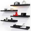 RICHER HOUSE 5 Set Floating Wall Mounted Shelves, Black Shelves for Wall Decor, Modern Picture Ledge Shelf with Lip for Storage, Nursery, Bedroom, Living Room, Bathroom - Black (5pcs*15.75in)