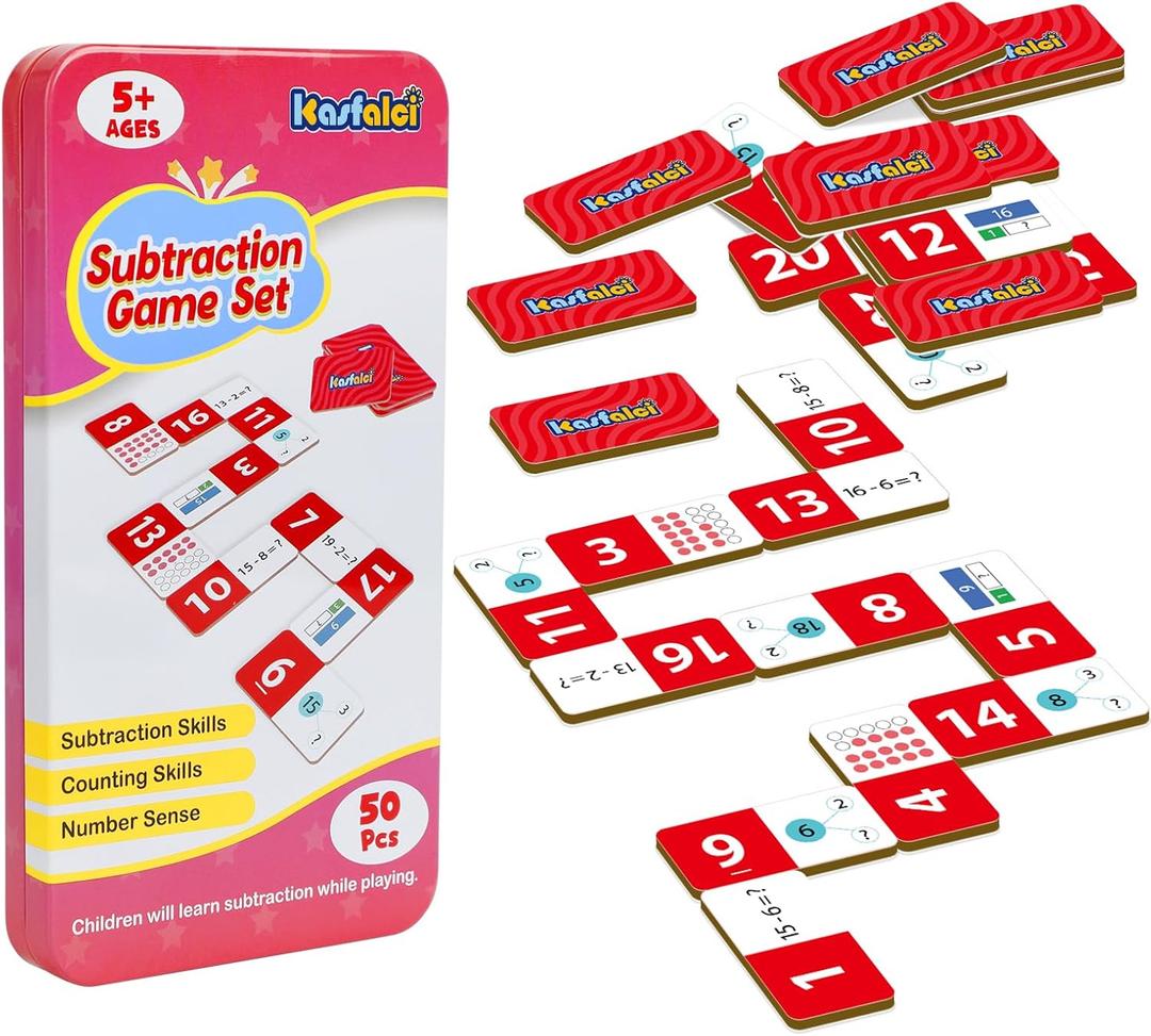 Kasfalci Subtraction Dominoes Set,Math Manipulatives Games for Kids,Counting Toys,Learning Games,Preschool Learning Activities,Homeschool Supplies,Kindergarten Classroom Must Haves,1st 2nd 3rd Grade