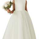 Elegant O-Neck Flower Girl Dress for Wedding Girl's Pearls Formal First Communion Dresses with Bowknot (4)