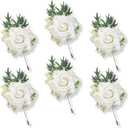 6pcs White Rose Boutonnieres for Wedding Prom Homecoming and Party | Artificial Silk Rose Boutonnieres for Groom and Groomsmen, Men Suit Lapel Decoration
