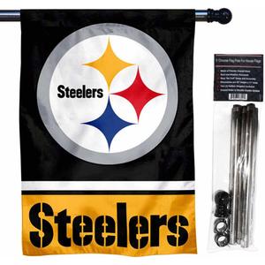 WinCraft Steelers Banner House Flag and 5 Foot Flagpole Set