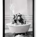 ILLBDR Bathroom Framed Wall Art Funny Bathroom Wall Art Black and White Print Humorous Minimalistic Canvas Artwork Chimpanzee Decor for Guest Toilet Framed 16"x24"