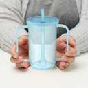 Sliner Adult Sippy Cups for Elderly 12 oz Straw Sippy Cups with 2 Handles No Spill for Adults Spill Proof Dysphagia Cup for Disabled Patients(Blue)