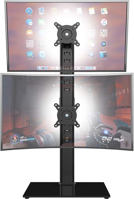 Dual Monitor Stand  Vertical Stack Screen FreeStanding Monitor Riser Fits Two 13 to 34 Inch Screen with Swivel, Tilt, Height Adjustable, Holds One (1) Screen Up to 44Lbs