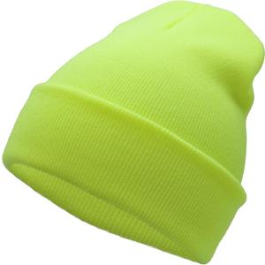 Unisex Knit Soft Warm Cuffed Beanie Hat Winter Camo Hats for Men Women (Neon Yellow)