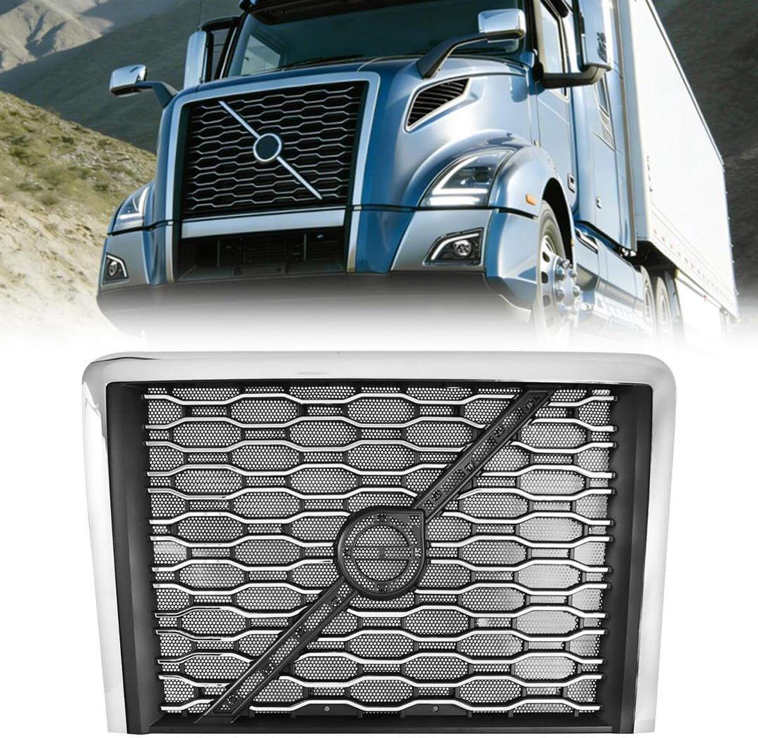 Front Grille Fit For 2018 2019 2020 2021 2022 2023 2024 Volvo VNL Semi Trucks W/Bug Screen (Chrome)