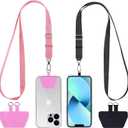 CACOE Phone Lanyard 2 Pcs Adjustable Neck Strap,4 Pcs Patches,Universal Crossbody Multifuctional Patch Cell Phone Lanyards Compatible with Most Smartphones(Black+Pink)