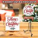 5 Inches Funny Xmas Wooden Sign, Christmas Decorations, White Minimalist Merry Christmas Bless Quote Wood Plaque With Metal Support, Living room, Bedroom,Dining room Decoration - A13
