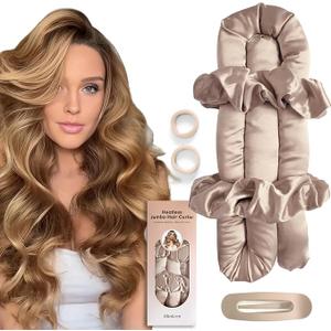 Jumbo Heatless Hair Curler Set-Satin Heatless Curls Overnight, Jumbo Curling Rod Headband, No Heat Curlers To Sleep in (Beige)