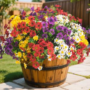 AITISOR Outdoor Artificial Flowers, 16 Bundles UV Resistant Realistic Faux Plastic Plants with Colorful Daisies for Porch, Patio, Yard, Garden, Spring Home Decor (Window Box & Planters) (Mix)