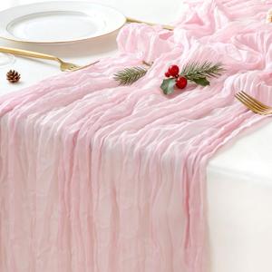 Sioloc 1 Pack Light Pink Cheesecloth Table Runner Fall Autumn Decor for 10ft(35&quot; x120&quot; ) Table Cloth for Tea Wedding Birthday Party Baby Bridal Shower Halloween Thanksgiving