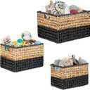 Storage Baskets Set of 3, Water Hyacinth, Wicker Look, Stackable, Portable, Natural/Black