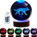 3D Crystal Ball Lamp with Lifelike Wolf, 16 Color Changing Light, Dimmable Remote Control