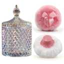 Luxury 4.2 Inch Glass Powder Container with 2 Plush PuffsNon-Sealed Organizer for Body Powder&MakeupSetting Powder Applicator w/Loose Powder Storage(Pointed Cylinder-Dazzling Colors-Large)