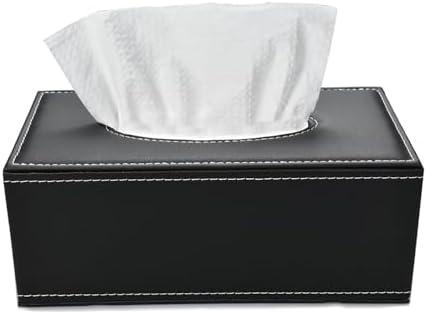 Antique PU Leather Tissue Box Cover with Magnetic Bottom - Rectangular Napkin Holder for Bathroom, Home, Office, Car Decor (Black)