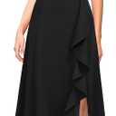 MUSHARE Women's Cocktail Dresses with Pockets Ruffled Sexy Split Party Long Formal Dress (Black, L)