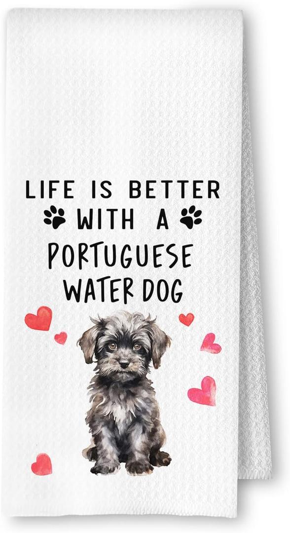 Portuguese Water Dog Kitchen Towels, Portuguese Water Gifts for Women Dish Tea Towels for Kitchen Decor, Dog Lovers Gifts Decorative Hand Towel for Bathroom, 16x24 Inches