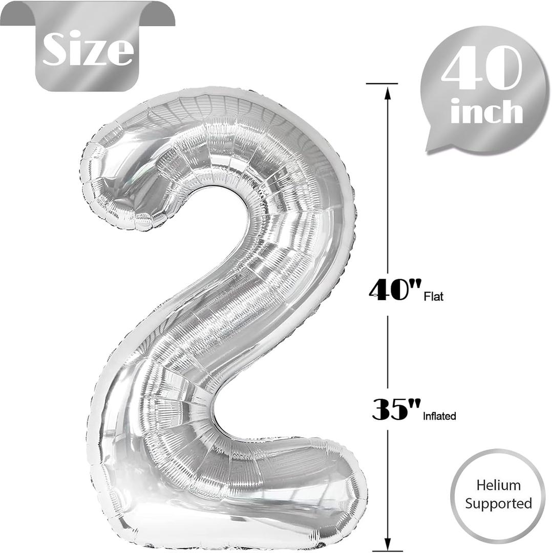 Number Balloons 40 Inch,  Balloon Number Birthday Decorations, Two Second Birthday Party Supplies 10 Pack