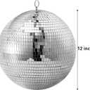 12 Inch Mirror Disco Ball, Large Silver Hanging Disco Ball Decor with Hanging Ring for Party or DJ Light Effect, Home Decorations, Stage Prop, Bar, Wedding