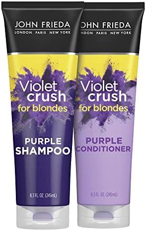 John Frieda Violet Crush Purple Shampoo and Conditioner Set for Blonde Hair, Neutralizes Yellow Tones for Bleached, Blonde, and Platinum Hair, 8.3 Oz, Pack of 2