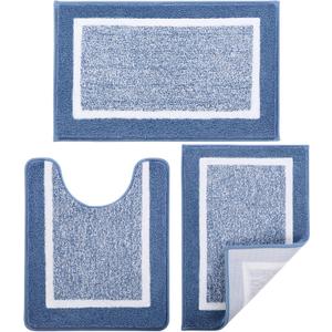 Bathroom Rugs Sets 3 Piece with U-Shaped Contour Toilet Mat Shower Rugs Absorbent Microfiber Plush Bath Mats Non Slip Bath Rugs Shaggy Floor Mats Machine Washable