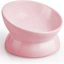 LoeJan Elevated Cat Food Bowl, 5 Oz Ceramic Raised and Tilted Water Bowl, Anti Vomiting and Protect Pets' Spines Dishes for Small Dog, Fat Faced Cat, Kitten (Pink, 1 Pack)