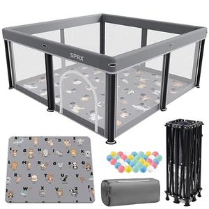 Foldable Baby Playpen with Mat,50"×50" Collapsible Playard for Babies and Toddlers,Indoor&Outdoor Kids Safety Play Pen,Portable Travel Playpen ‌with Travel Pack and 50 Ocean Balls