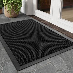 Tchdio Front Door Mat Outside Entrance, Dirt Trapper 17"x29" Doormat-Entrance Welcome Matt Durable, Heavy Duty Entry Mat Non Slip Rubber Mats for Outside Stain Resist Door Mats for Entryway Black