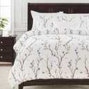 Chanasya Premium Violet Cherry Blossom Duvet Comforter Cover Bedding Set Queen Size - Water Color Floral 3-Piece Set Sakura Tree Set Microfiber Printed Bedcover - Ultra Soft Lightweight Breathable