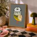Funny Owl Wall Art, Whimsical Bird Wall Decor Painting Cute Animal Poster Canvas Print Picture for Farmhouse Living Room Bedroom 16x24 inch Wood Framed