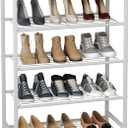 HOMEFORT 5-Tier Shoe Rack, Storage Shelf, Industrial Tower, Narrow Organizer for Closet Entryway, Small Table With Durable Metal Shelves, White Oak, 5-Tier (11.8"D x 23.23"W x 32.68"H)