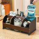 Bathroom Organizers on Counter,Wooden & Metal 7-Slot Solid One-Piece Bathroom Organizer with Drainage,Large Size Toothbrush Holders for Bathrooms, Vanity Storage