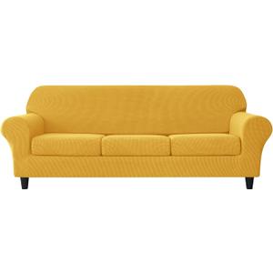 CONRUSER Stretch Sofa Slipcover, Soft Jacquard Sofa Covers for 3 Cushion Couch Washable Furniture Protector for Pets & Kids (Yellow, L)