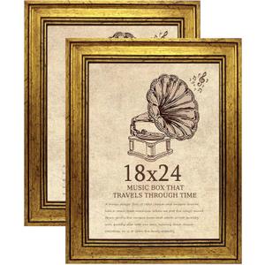 18x24 Picture Frame with Real Glass set of 2, Vintage Frames - Antique Style Frames for Wall - Ornate Frame for Rustic Gold Office or Home Decor Display Family Friends Wedding Gift, 18x24in