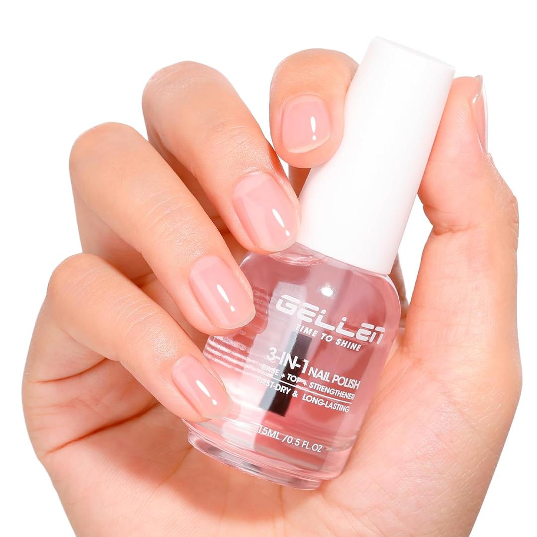 GELLEN 3-In-1 Clear Nail Strengthener, Base Top Coat, No Base Top & Light Needed, Shine Nail Polish Fortify Harden Weak Brittle Nails | Keratin Vitamin E, Anti-yellow | Toxin TPO HEMA Free, No Pink