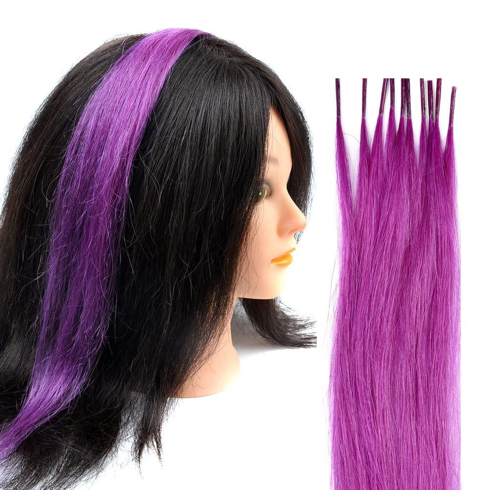 10 Strands/lot Colored I Tip Human Hair Extension For Women Girls Gift Cosplay Dress Up Party Feather Hair Extensions With Micro Beads And Pulling Needle And Pliers (16INCH, Purple)
