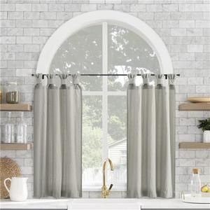 Archaeo Washed Cotton Small Window Twist Tab Cafe Curtains, 52" x 45", Grey