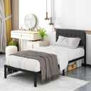 Likelalaso Twin XL Bed Frame with Upholstered Headboard, 12 inch Twin XL Metal Bed Frames, Steel Slat Support, Noise Free, No Box Spring Needed, Easy Assembly, Black