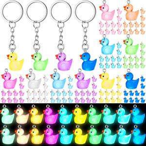 100 Pcs Luminous Mini Duck Keychains Glow in the Dark Duck Resin Keychains 3D Tiny Key Chains Bulk Small Animal Pendant Accessories for Birthday Party Favors(Multicolor,Classic)