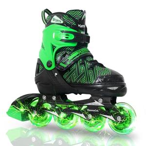 MammyGol Adjustable Inline Skates for Kids, Roller Skates with Featuring All Illuminating Wheels Beginner Skates for Girls and Boys, Youth and Teens, Green, Size Medium