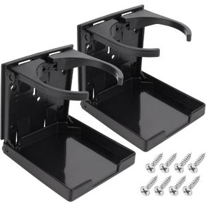 2pcs Foldable Cup Holder Adjustable Wall Mounted Cup Holder 60-100MM Wall Car Desk Drink Holder for Home Trucks RVs Vans Boats Campers Caravans (Black)
