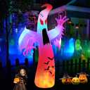 12FT Halloween Inflatables Giant Ghost with Wings Outdoor Decorations Colorful Flashing and Flame Lighting Blow Up Yard for Halloween Outdoor Yard Decorations, Garden, Lawn, Indoor