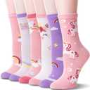 Unicorn Socks Gifts for Girls kids Cute Animal Fun Crew Fashion Funny Novelty Soft Cotton Socks 6 Pairs