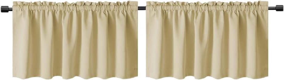 Gxi Solid Beige Kitchen Curtain 20 Inches Length Rod Pocket Blackout Curtain Tiers for Bathroom Short Curtain Drape Window Treatment Valance for Bay Windows, 2 Panels W39 x L20 inch (39"W x 20"L (Pack of 2), Beige-rod Pocket Top)