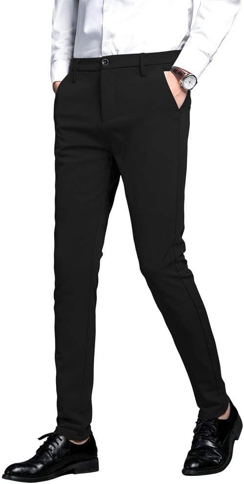 Plaid&Plain Men's Stretch Dress Pants Slim Fit Skinny Suit Pants (40W x 28L, Black)