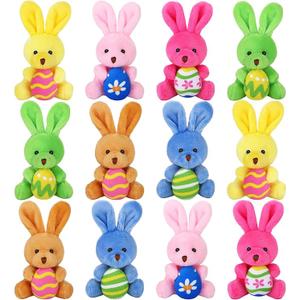 Fovths 12 Pack 4.7 Inch Easter Plush Bunnies Keychain Eggs Stuffed Bunny Set Plush Rabbit with Eggs Filler or Basket Filler Rabbit Keychain Set Easter Party Favors Gifts, Multi-Color