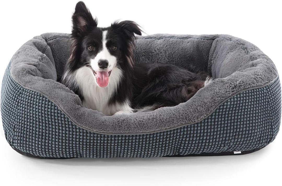 INVENHO Dog Bed Medium Size, Orthopedic Warming Soft Calming Sleeping Puppy Bed Durable Pet Bed with Anti-Slip Bottom, Dark Grey M(30"x24"x9")