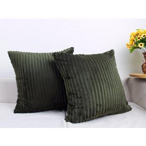 TangDepot, Set of 2 Soft Plush Velvet Big Striped Corduroy Solid Decorative Throw Pillow Covers, Euro Shams, European Pillow Covers - (26"x26" 2 Pieces, A74 Very Dark Green)