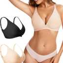 Womens Deep V Wireless Bra No Underwire Seamless Comfort Support Tshirt Push Up Bralette for Everyday/Sleep (XXL)